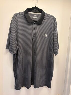 Adidas Golf Polo Shirt Mens 2XL Gray Black Striped Short Sleeve Performance